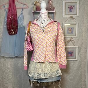 y2k pink pastel quarter‎ zip jacket
